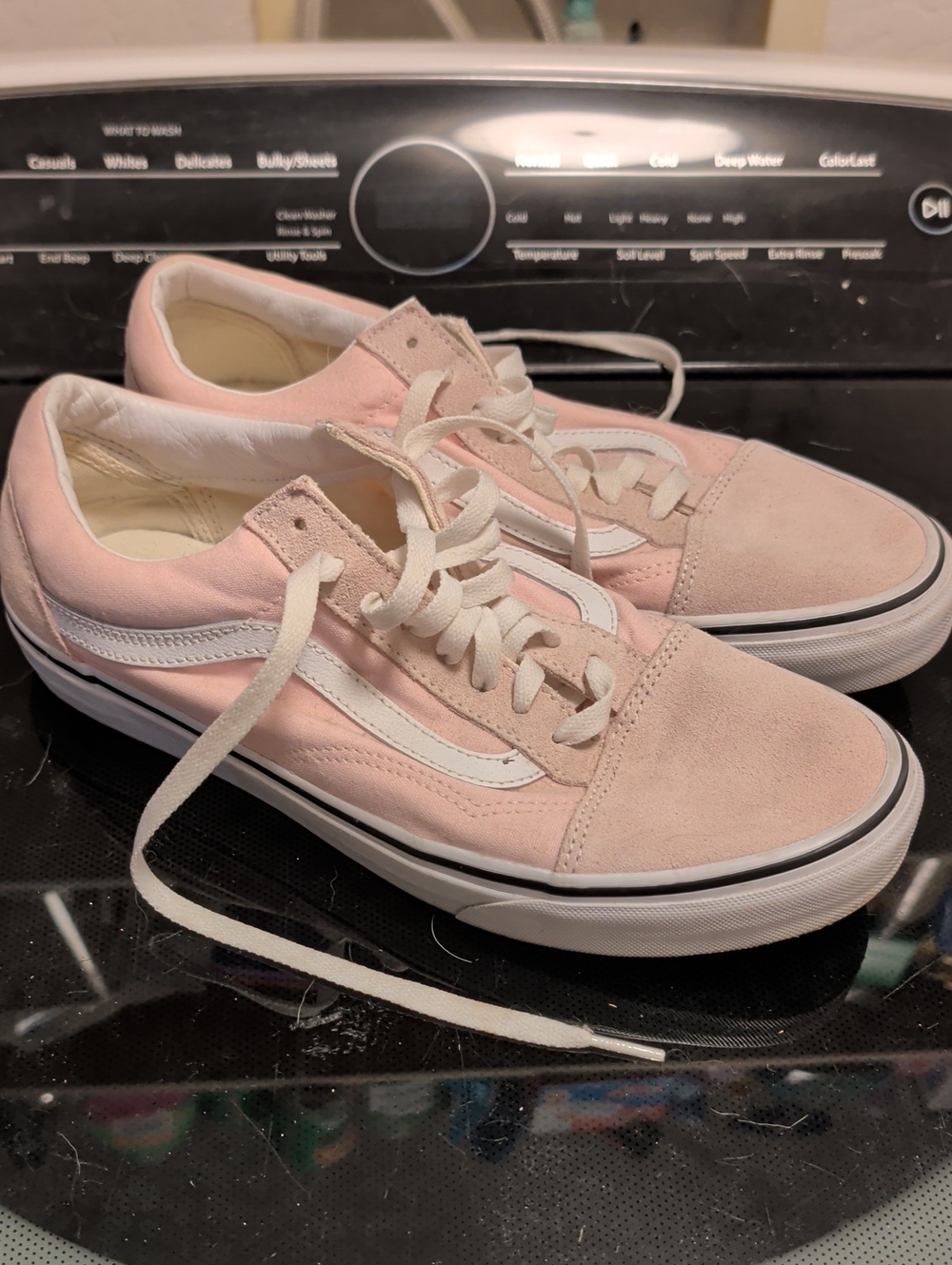 Vans Pink and White Low-Top Suede Sneakers with Side Stripe